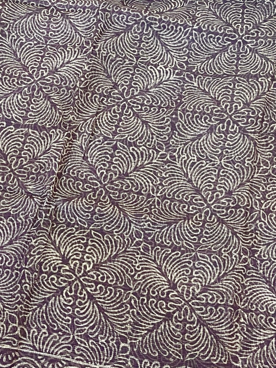 Purple Handblock Printed Cotton Kota Doriya Saree