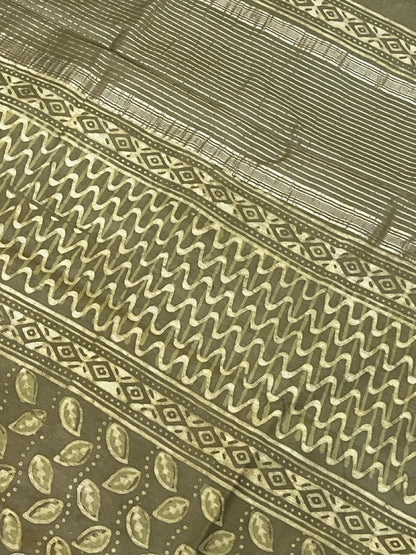 Mehendi Green Dabu Handblock Printed Maheshwari Silk Saree