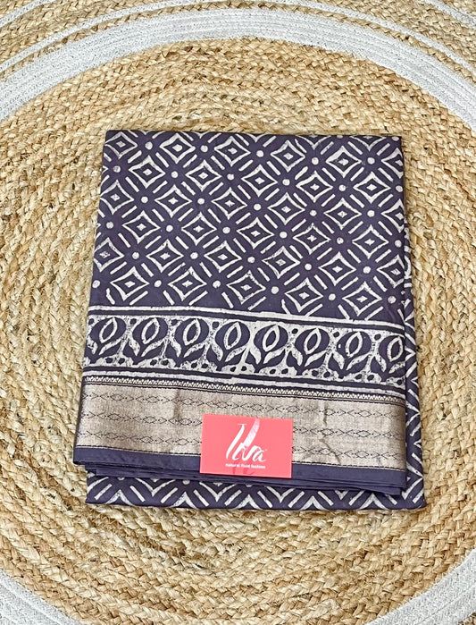 Purple Handblock Printed Maheshwari Silk Saree