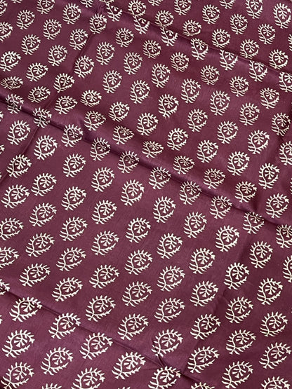 Maroon Handblock Printed Crepe Saree