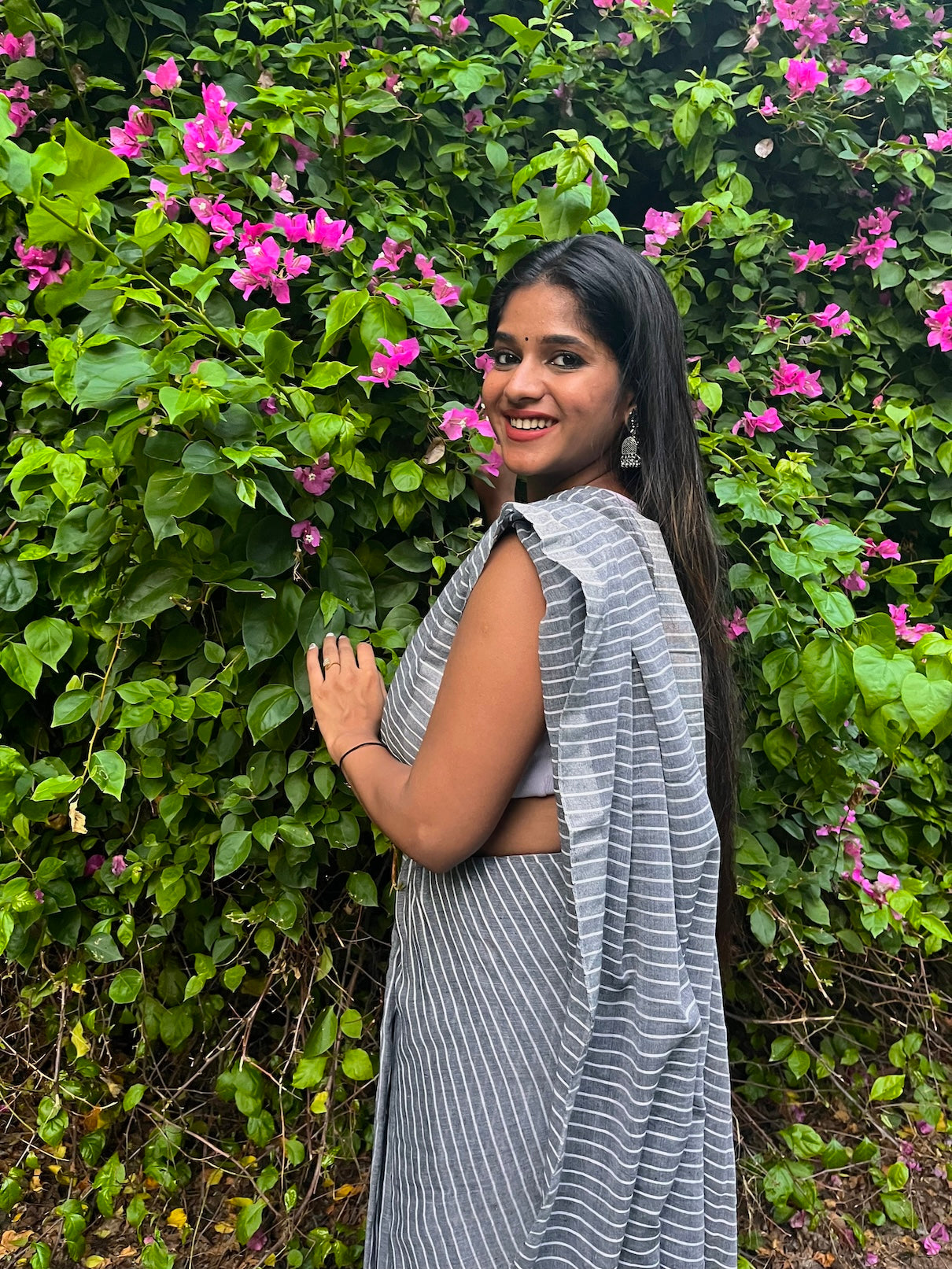 Grey Khadi Cotton All Over Stripes Saree with Tassels Saree Handloom saree, handcrafted saree, daily wear saree, office saree, affordable saree, saree for summers, Suta sarees, Eternity by Sakshi Sarees,