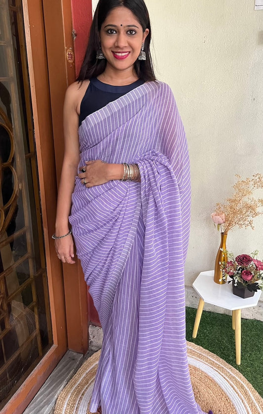 Lavender Khadi Cotton All Over Stripes Saree with Tassels Saree Handloom saree, handcrafted saree, daily wear saree, office saree, affordable saree, saree for summers, Suta sarees, Eternity by Sakshi Sarees,