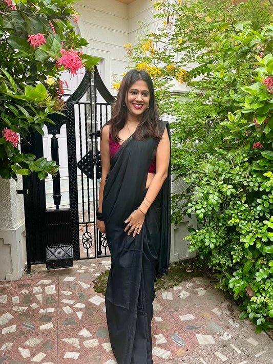 Black Solid Khadi Cotton Saree with Tassels Saree Handloom saree, handcrafted saree, daily wear saree, office saree, affordable saree, saree for summers, Suta sarees, Eternity by Sakshi Sarees,