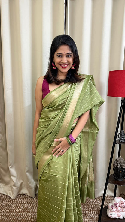 Green Lightweight Semi Silk Saree with All Over Zari Work