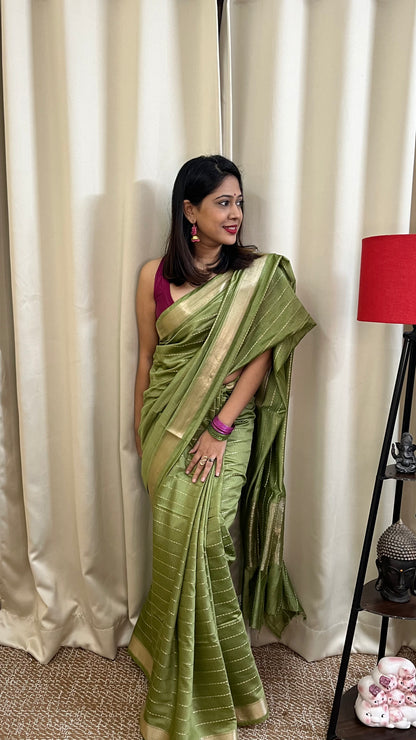 Green Lightweight Semi Silk Saree with All Over Zari Work