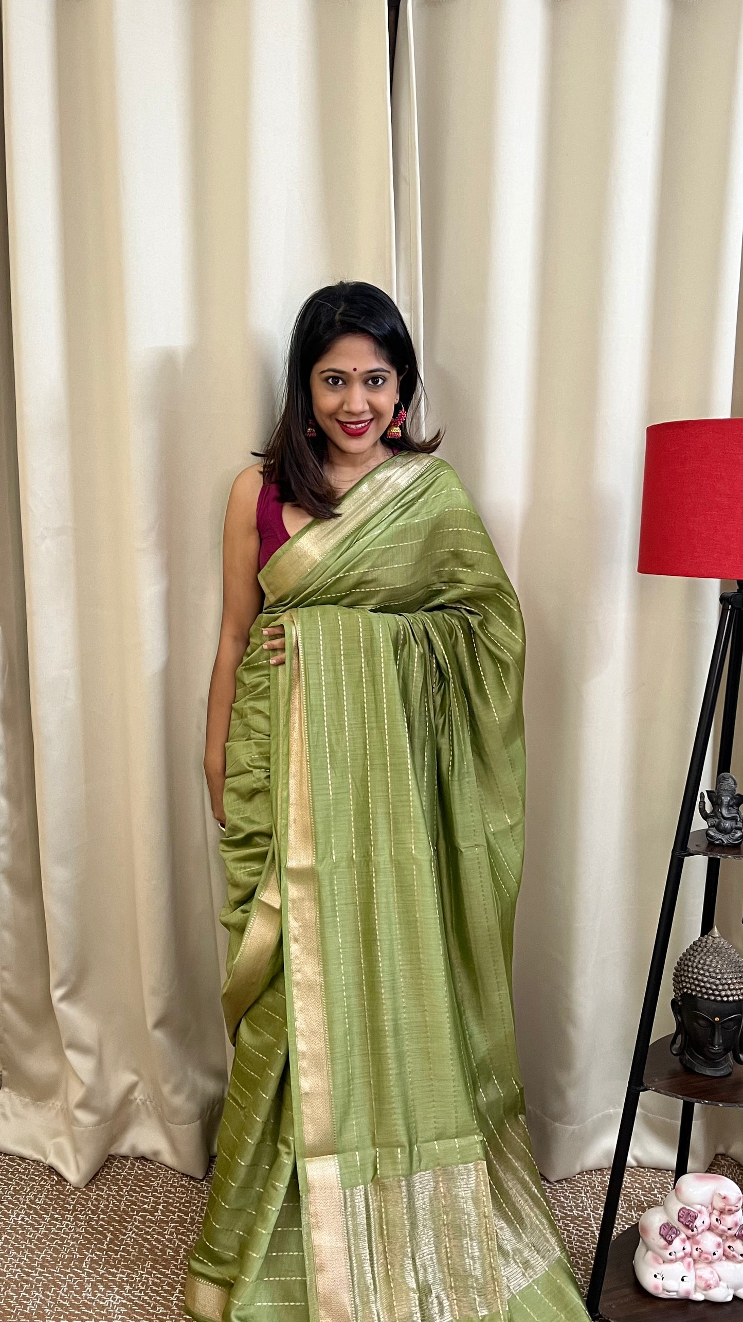 Green Lightweight Semi Silk Saree with All Over Zari Work