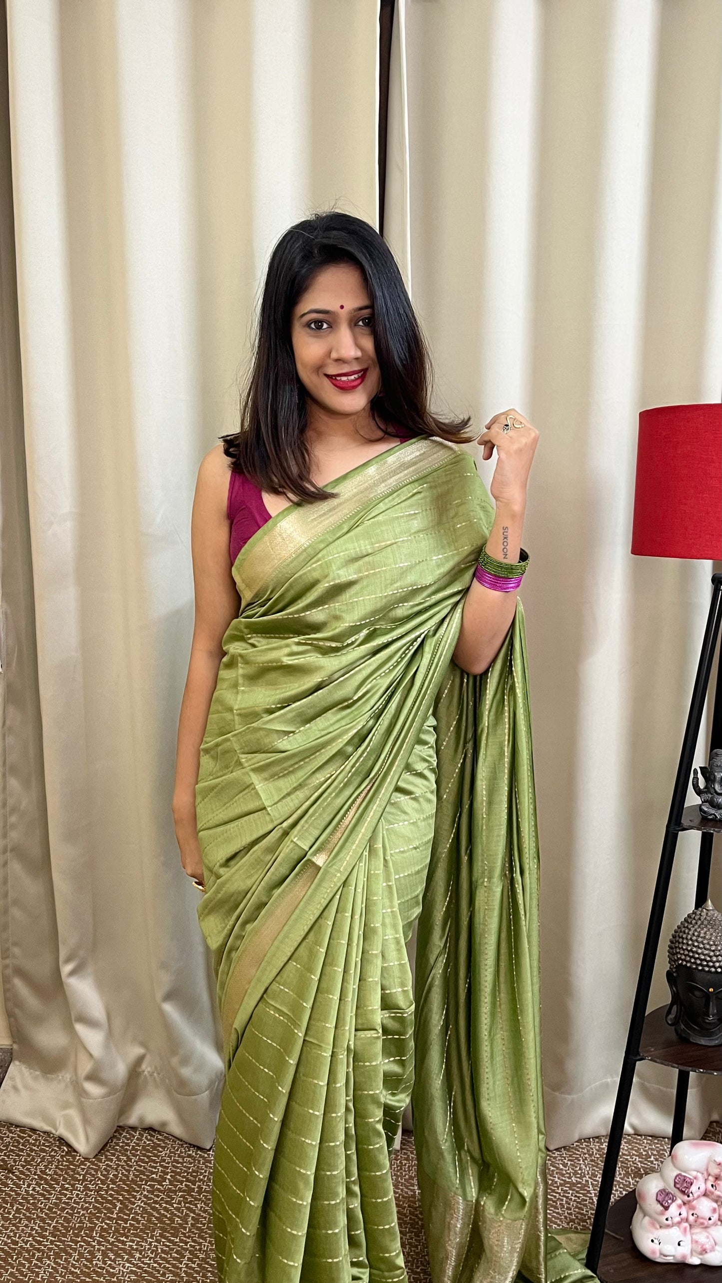 Green Lightweight Semi Silk Saree with All Over Zari Work