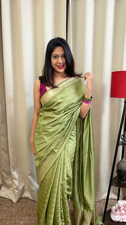 Green Lightweight Semi Silk Saree with All Over Zari Work