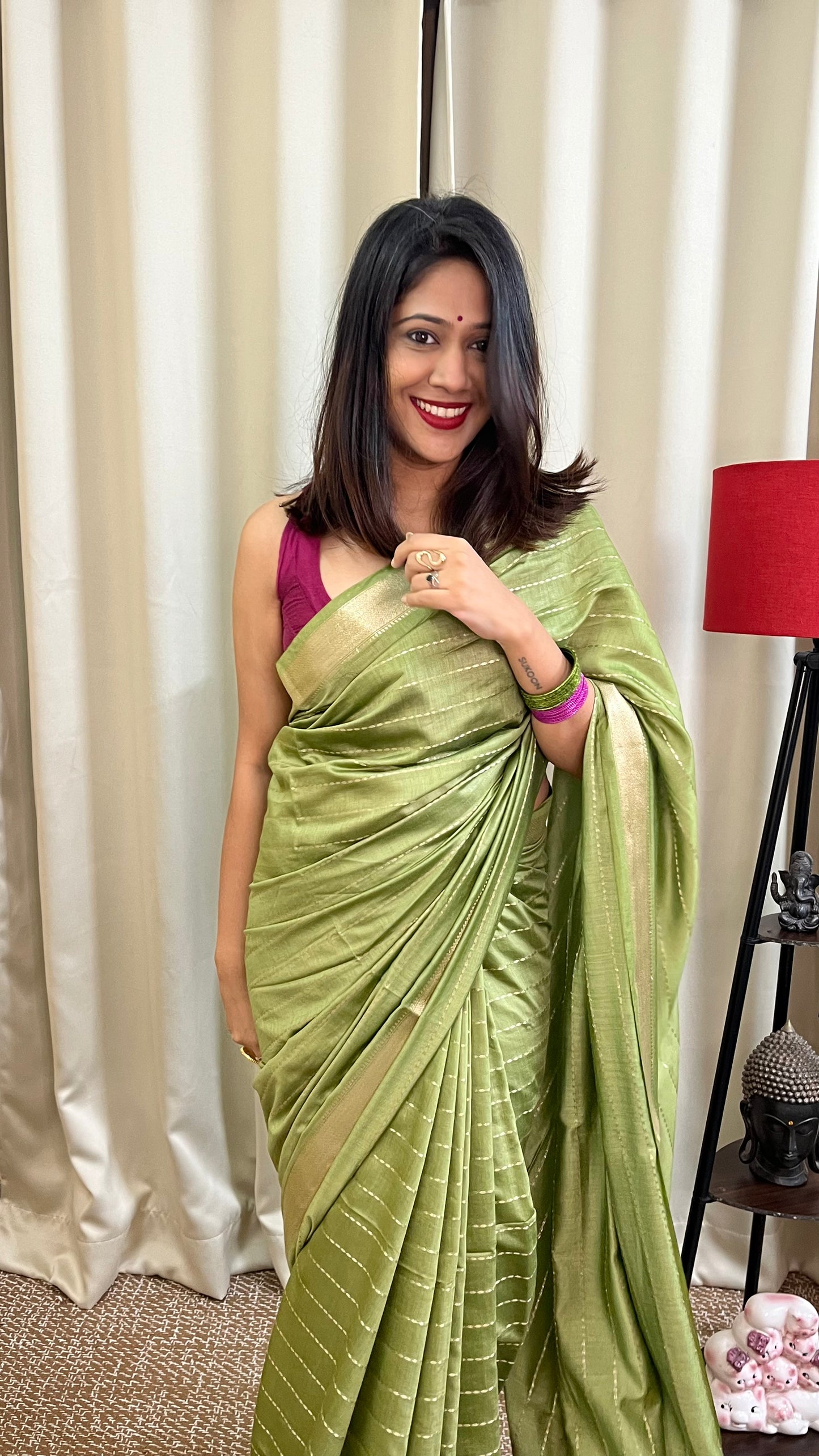 Green Lightweight Semi Silk Saree with All Over Zari Work