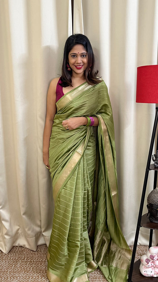 Green Lightweight Semi Silk Saree with All Over Zari Work