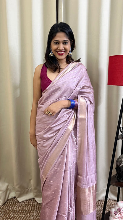 Onion Lightweight Semi Silk Saree with All Over Zari Work