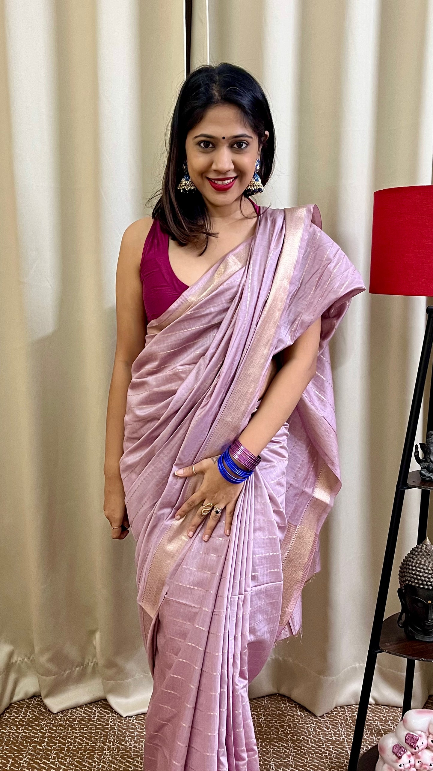 Onion Lightweight Semi Silk Saree with All Over Zari Work