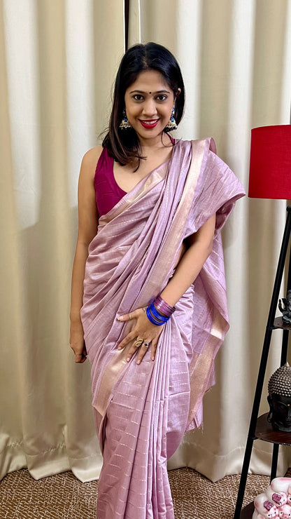 Onion Lightweight Semi Silk Saree with All Over Zari Work