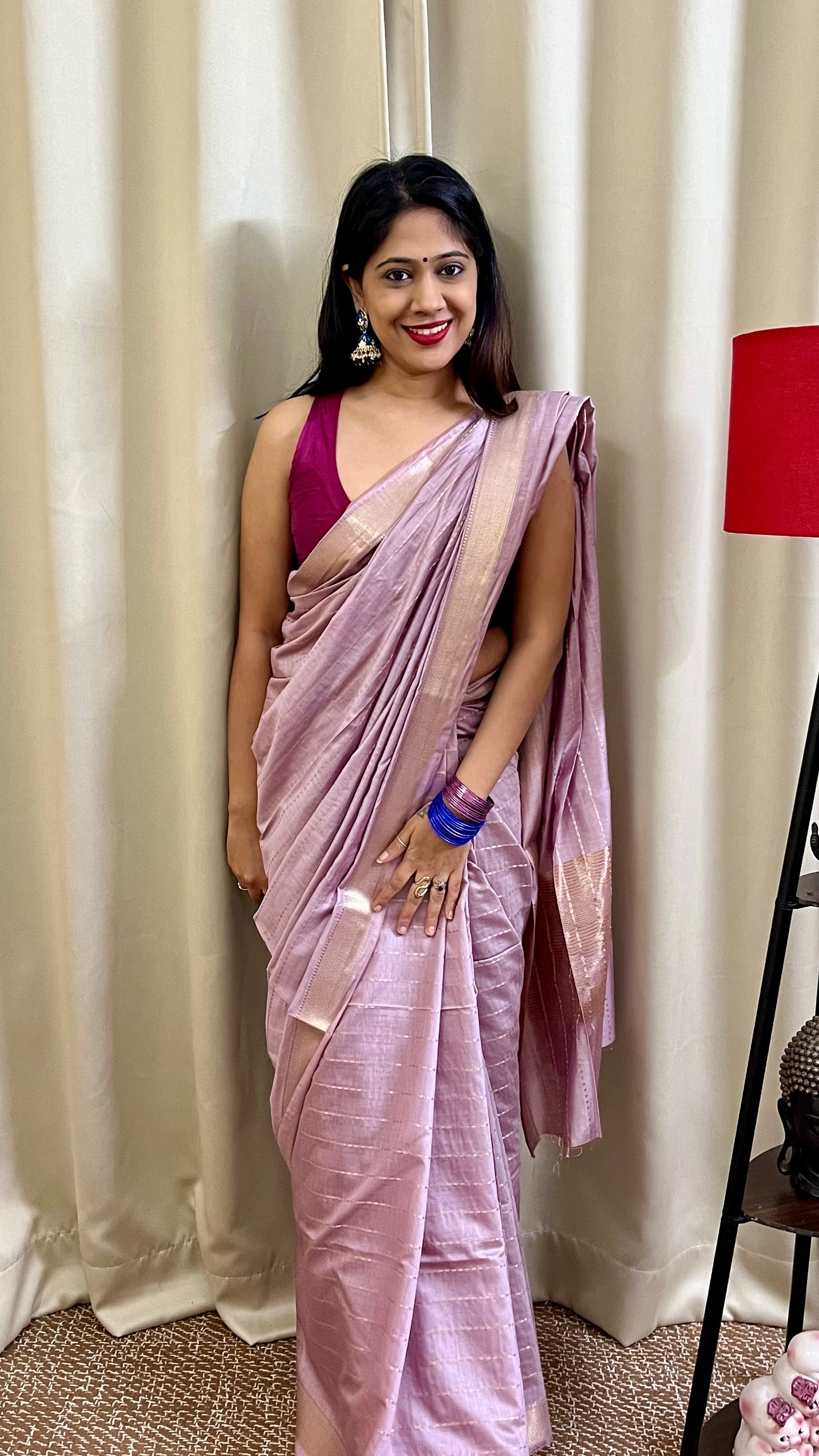 Onion Lightweight Semi Silk Saree with All Over Zari Work