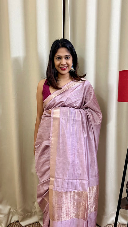 Onion Lightweight Semi Silk Saree with All Over Zari Work