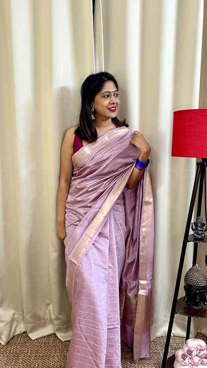 Onion Lightweight Semi Silk Saree with All Over Zari Work