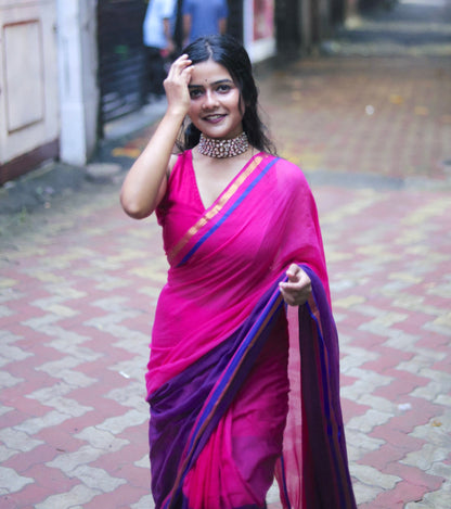 Jamuni Gulab Handloom Mul Cotton Saree with Zari and Tassels