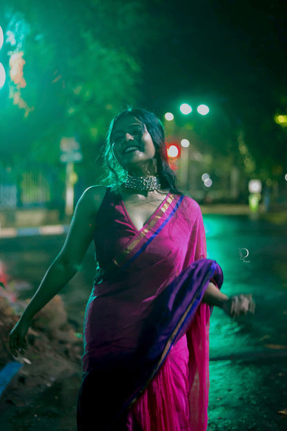 Jamuni Gulab Handloom Mul Cotton Saree with Zari and Tassels