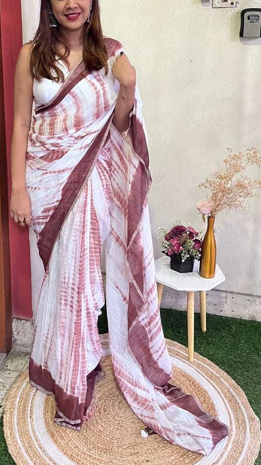 White and Brown Khadi Cotton Tie Dye Shibori Saree Saree Handloom saree, handcrafted saree, daily wear saree, office saree, affordable saree, saree for summers, Suta sarees, Eternity by Sakshi Sarees,