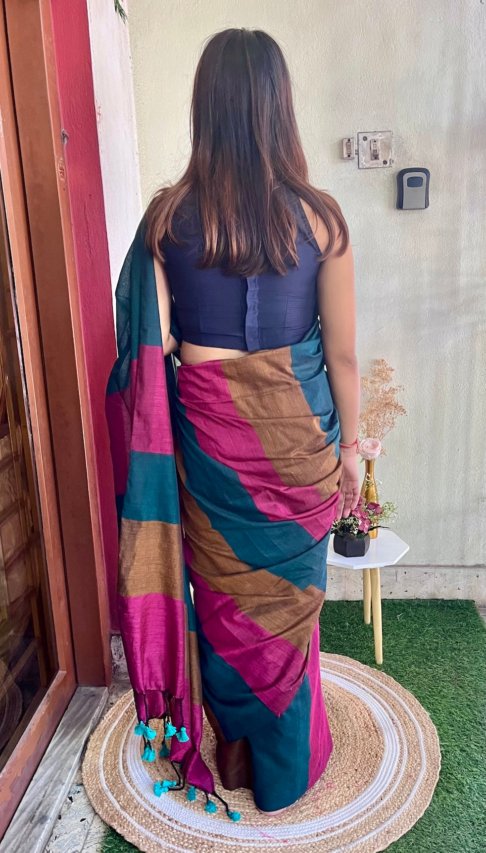 Colourblock Khadi Cotton Saree Saree Handloom saree, handcrafted saree, daily wear saree, office saree, affordable saree, saree for summers, Suta sarees, Eternity by Sakshi Sarees,