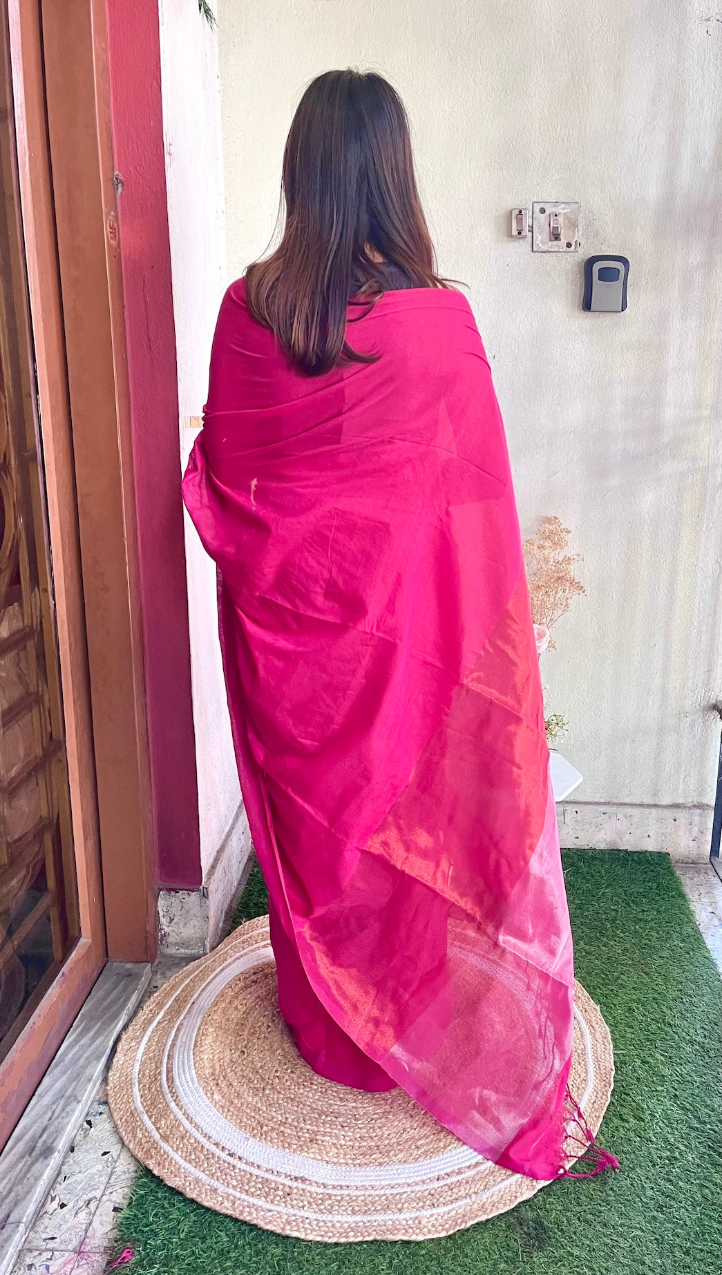 Pink Khadi Cotton with Silver & Copper Zari Palla Saree Handloom saree, handcrafted saree, daily wear saree, office saree, affordable saree, saree for summers, Suta sarees, Eternity by Sakshi Sarees,