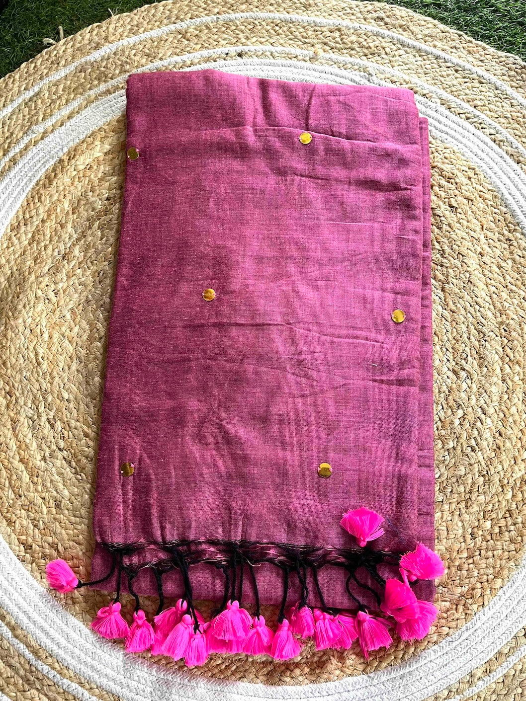 Mulberry Pink Mul Cotton Saree with All Over Golden Ginni Saree Handloom saree, handcrafted saree, daily wear saree, office saree, affordable saree, saree for summers, Suta sarees, Eternity by Sakshi Sarees,