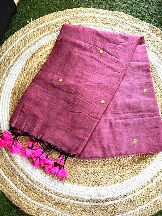 Mulberry Pink Mul Cotton Saree with All Over Golden Ginni Saree Handloom saree, handcrafted saree, daily wear saree, office saree, affordable saree, saree for summers, Suta sarees, Eternity by Sakshi Sarees,